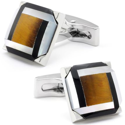 Orange Sun Filter Onyx Mother Of Pearl And Tiger Eye Cufflinks