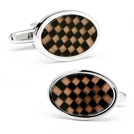 Oval Checkered Violet Cats Eye & Onyx Cufflinks