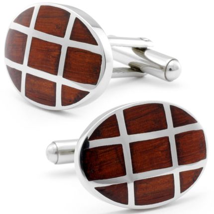 Oval Checkered Wood  Cufflinks