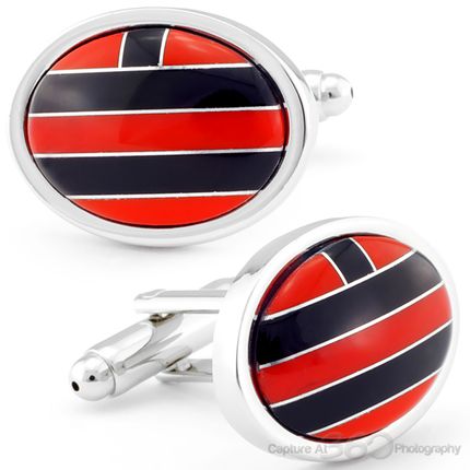 Oval Jasper Red And Onyx Stone Cufflinks