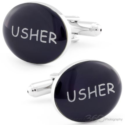 Oval Usher Black Wedding Cufflinks