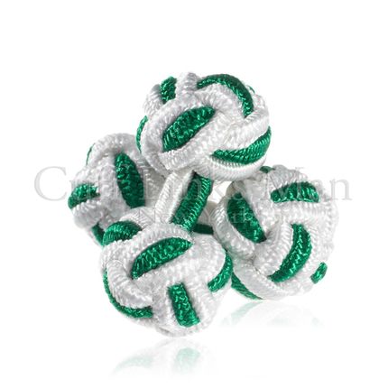 Peppermint Green And White Silk Knot Cuff Links