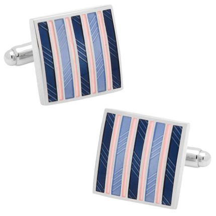 Pink and Navy Striped Square Cufflinks