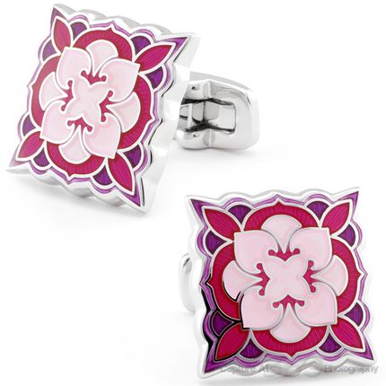 Pink Blossom Flower Shield Cufflinks
