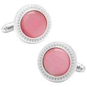 Pink Cats eye Etched Border Cufflinks