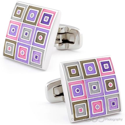 Pink Lavender Abstract Checkered Cufflinks