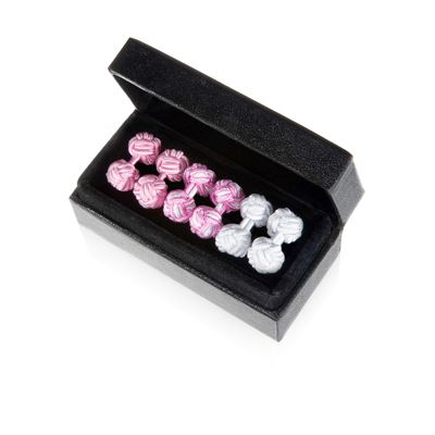 Pink & Pearl Silk Knot Cuff Links Trio