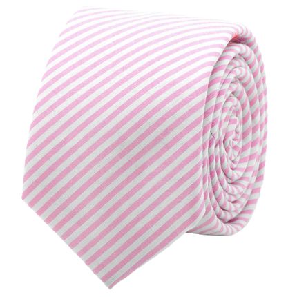 Pink Striped Cotton Skinny Tie
