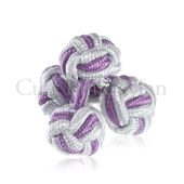 Plum Purple & Cream Silver Silk Knot Cuff Links