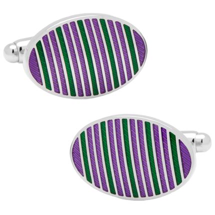 Purple and Green Oval Repp Stripe Cufflinks