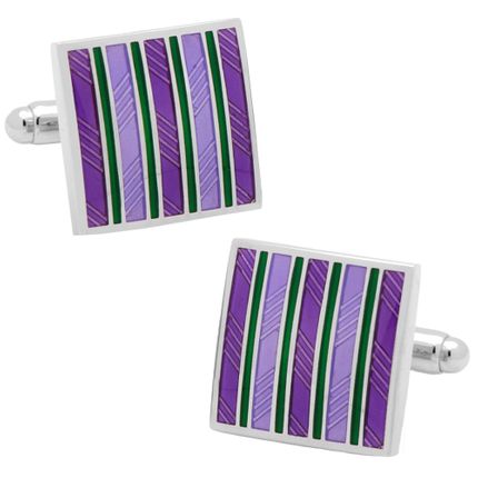 Purple and Green Striped Square Cufflinks
