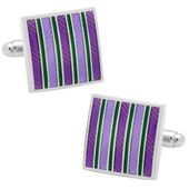 Purple and Green Striped Square Cufflinks