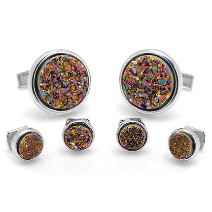 Purple Druzy Stud Set