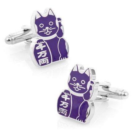 Purple Lucky Cat Cufflinks