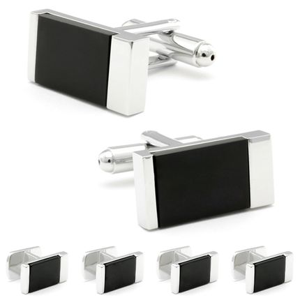 Rectangular Black Flats In Silver Onyx Cufflinks