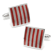 Red and Gray Striped Square Cufflinks
