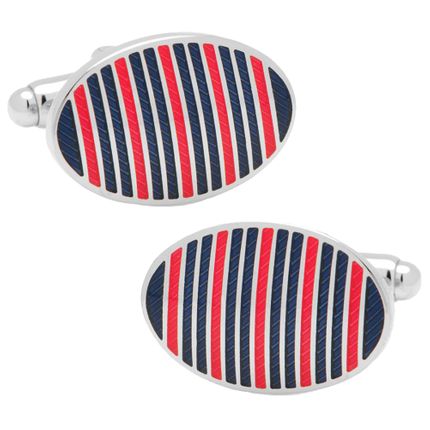 Red and Navy Oval Repp Stripe Cufflinks