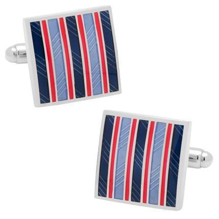 Red and Navy Striped Square Cufflinks