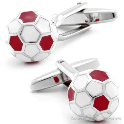 Red and Silver Soccer Ball Cufflinks