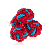 Red Rose & Sky Blue Silk Knot Cuff Links