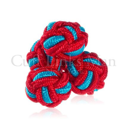 Red Rose & Sky Blue Silk Knot Cuff Links
