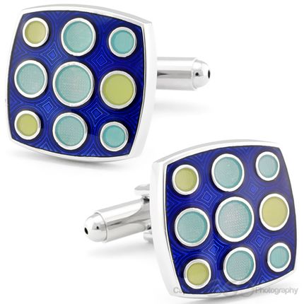 Retro 1970'S Inspired Blue Enamel Cufflinks