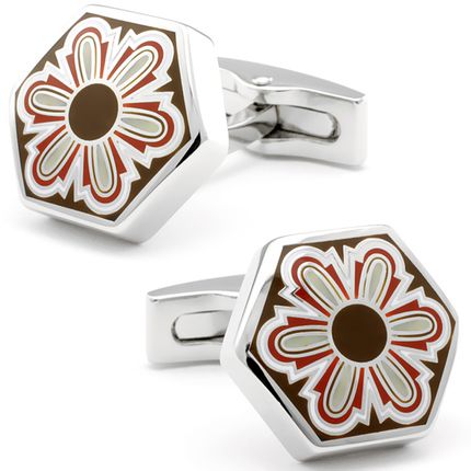 Retro Silver and Stone Inlaid Octagonal Cufflinks