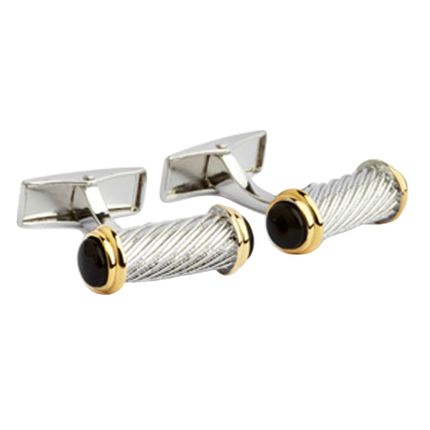 Rhodium And Gold Plated Cufflink With Onyx Stone