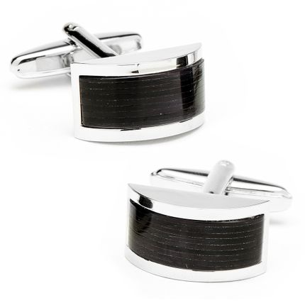 Ribbed Black Cats Eye Bridged Cufflinks