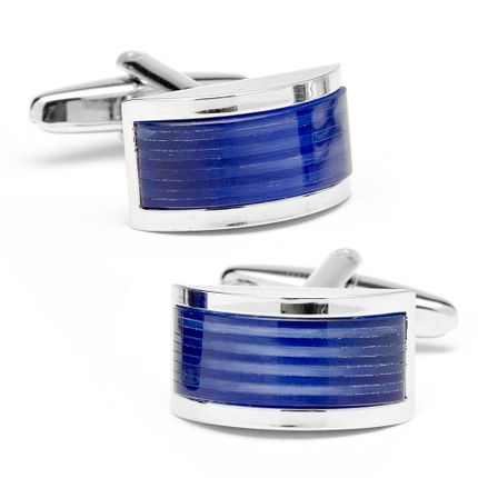 Ribbed Blue Cats Eye Bridged Cufflinks