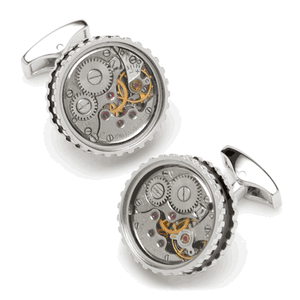 Round Skeleton Gear Cufflinks with Enamel Edge