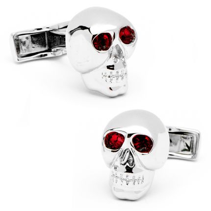 Ruby Eyed Sterling Skulls Cufflinks