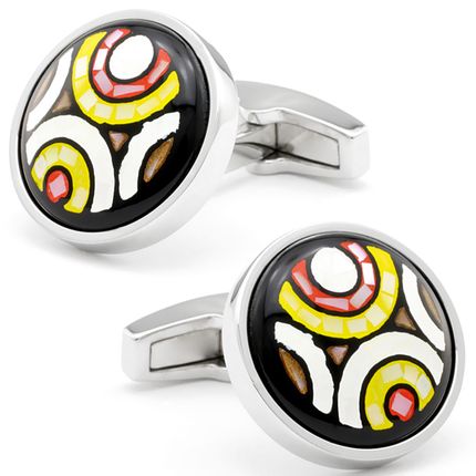 Scarlet Sienna Hued Mosaic Button Cufflinks