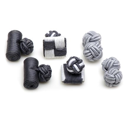 Shades of Grey Silk Knot Combo Cufflinks