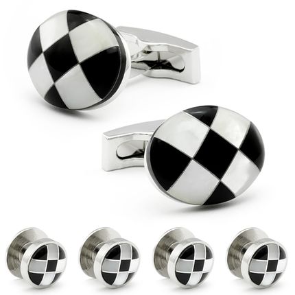 Shimmer Checker Stone And Mother Of Pearl Cufflinks