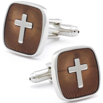Shining Silver Cross Square Cufflinks