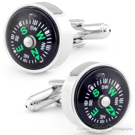 Silver And Black Compass Cufflinks