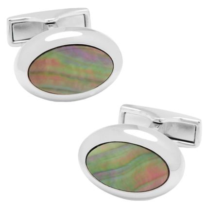 Silver and Black Mother of Pearl Oval Cufflinks