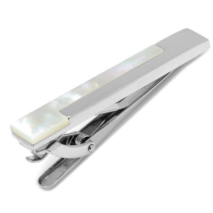 Silver and Mother of Pearl Stairstep Tie Clip