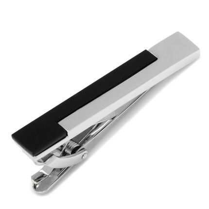 Silver and Onyx Stairstep Tie Clip