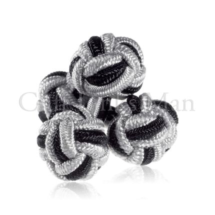 Silver & Coal Black Silk Knot Cuff Links