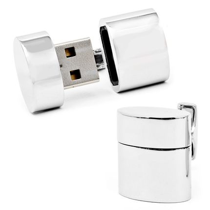 Silver Oval 4Gb Usb Flash Drive Cufflinks
