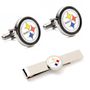 Silver Pittsburgh Steelers Cufflinks And Tie Bar Gift Set