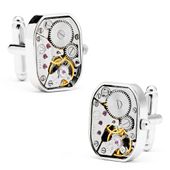 Silver Rectangle Watch Movement Cufflinks