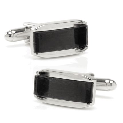 Silver Rectangular Cufflink with Dark Gray Cats Eye