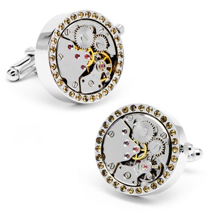 Silver & Smoked Quartz Crystals Watch Movement Cufflinks