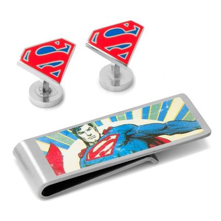 Silver Superman Cufflinks and Money Clip Gift Set