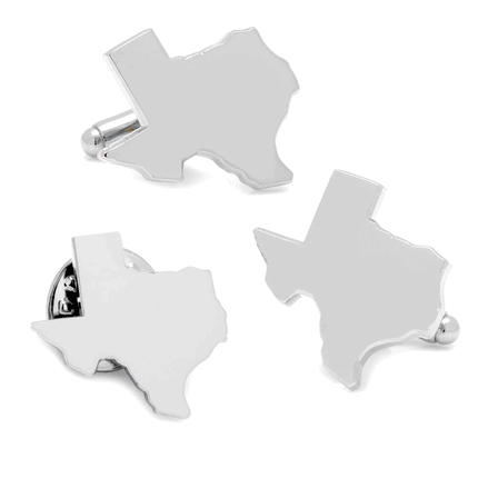 Silver Texas Cufflinks and Lapel Pin Gift Set