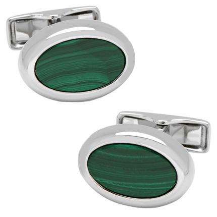 Silver tone and Malachite Oval Cufflinks