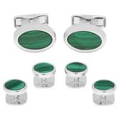 Silver tone and Malachite Oval Stud Set